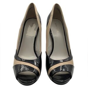 Nine West Black and Cream patent leather Peep Toe‎ Heels size 7.5